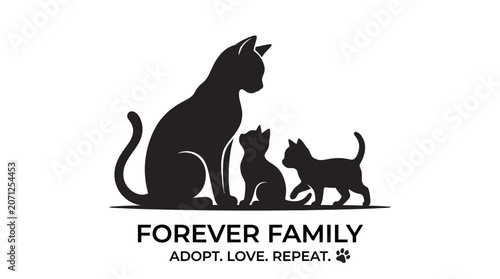 Black Cat Family Silhouette Logo.