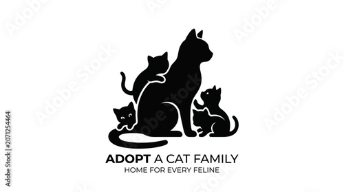 Black Cat Family Silhouette Logo.