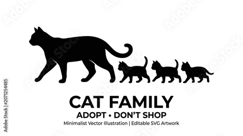 Black cat family silhouette walking.