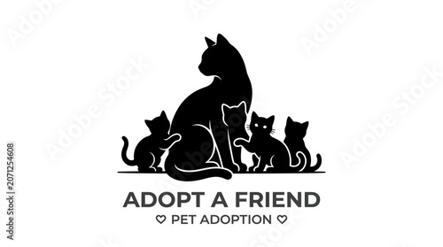 Black cats adoption logo design.