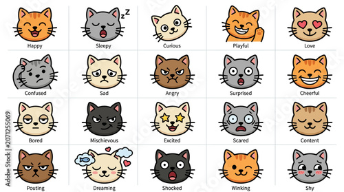 Cartoon cat faces variety.