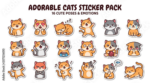 Cute Cats Sticker Pack Emotions.