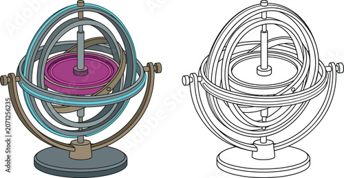 Photos Gimbal device with multiple rings and a central disk scientific instrument for d