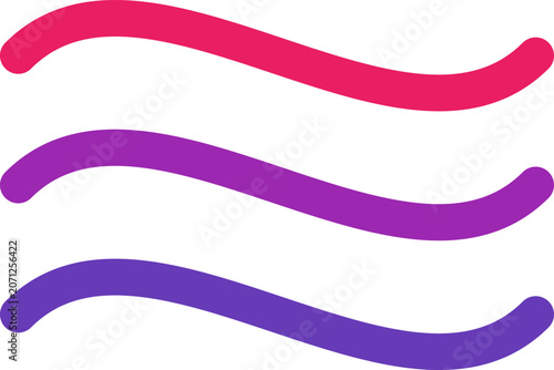 Minimalist three wavy horizontal stripes in pink magenta and violet colors on white background illustration