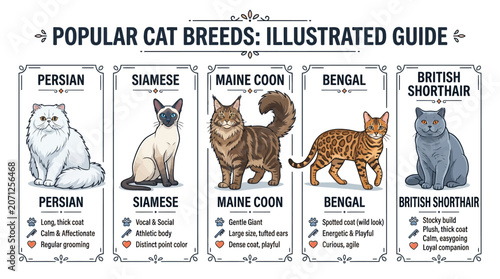 Popular Cat Breeds Illustrated Guide.