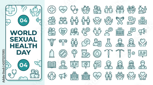 World Sexual Health Day Line Icon Set for Reproductive Education