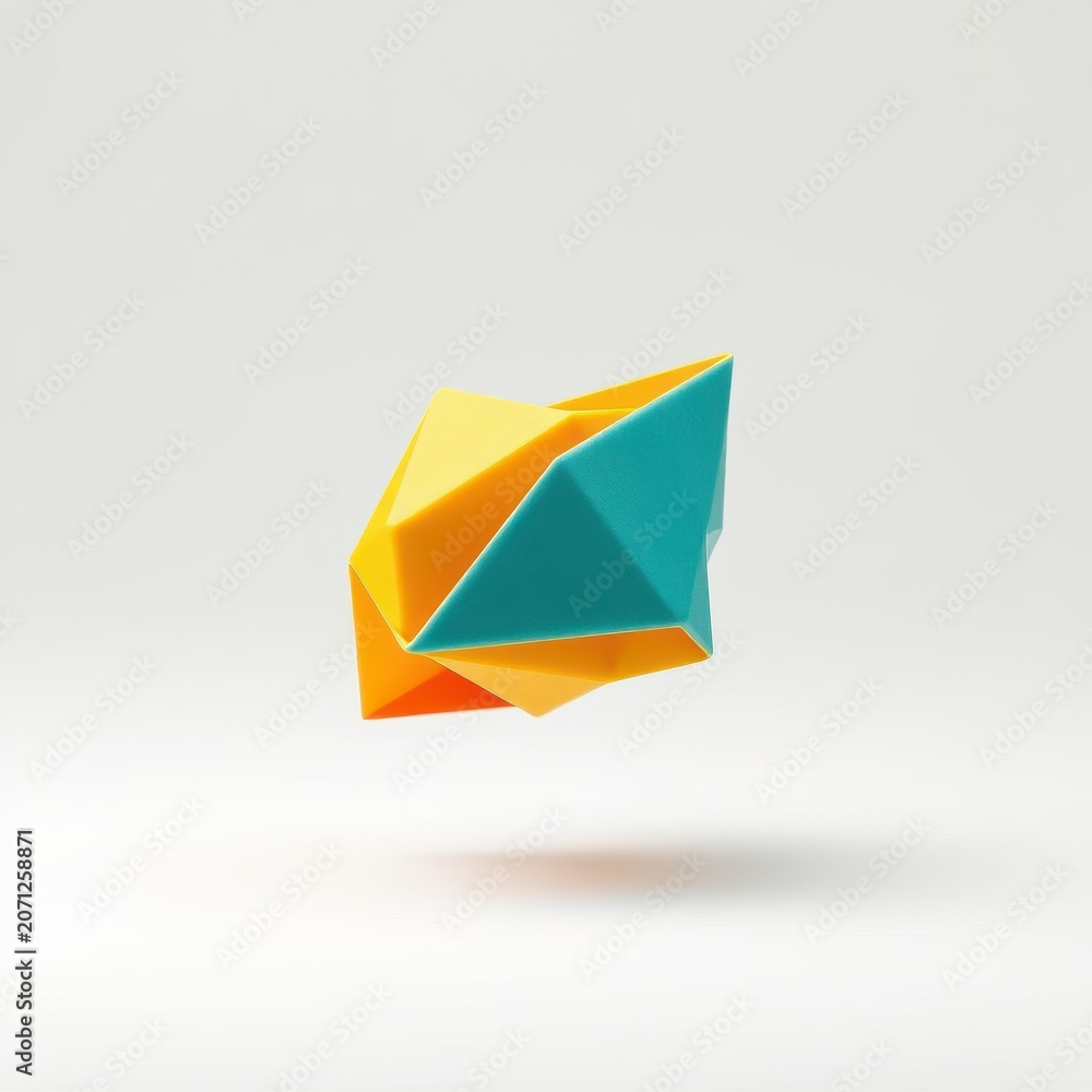 Obraz premium Abstract origami sculpture, vibrant colors, geometric form. Minimalist studio shot, soft shadow, clean background. Modern design element.