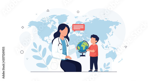 Doctor and Child with Globe Illustrating Global Healthcare and Education