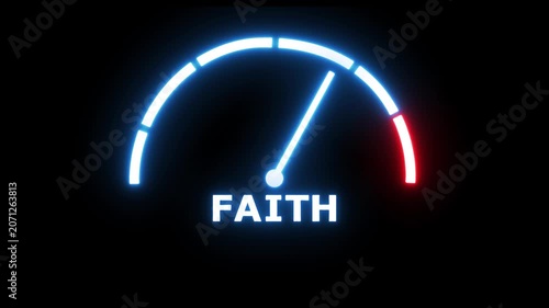 Religion concept. Scale meter with church building. Faith measuring.4k Animation video.