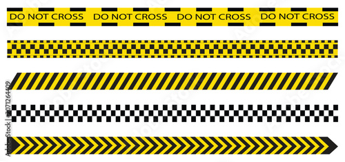Obraz na plátně Yellow and Black Caution Tape Strips Set with Hazard Warning Borders Vector,