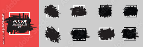 Set of Black Grunge Brush Stroke Frames and Abstract Ink Label Shapes Vector Collection,