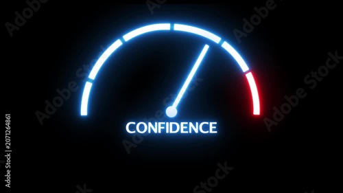 Confidence level scale with arrow. The measuring device icon. Sign tachometer, speedometer, indicators. Infographic gauge element.4k motion video.