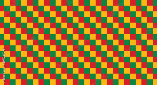 Colorful abstract geometric background featuring a seamless checkered pattern of red, yellow, and green squares arranged in a modern repeating grid design. Illustration Vector