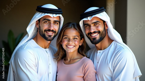 Three generation family posing iteration and smiling together ar beautiful modern house creative design style