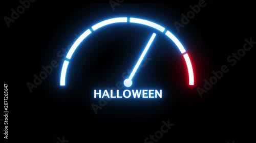 meter scale arrow. Witch silhouette on a broomstick. Halloween concept.4k motion video