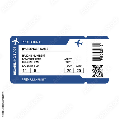 Airline Boarding Pass Template for Travel Flights and Commercial Mockup Design