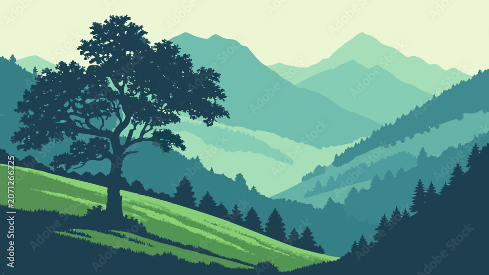 Fototapeta premium Theth Valley Alpine Gradient Illustration