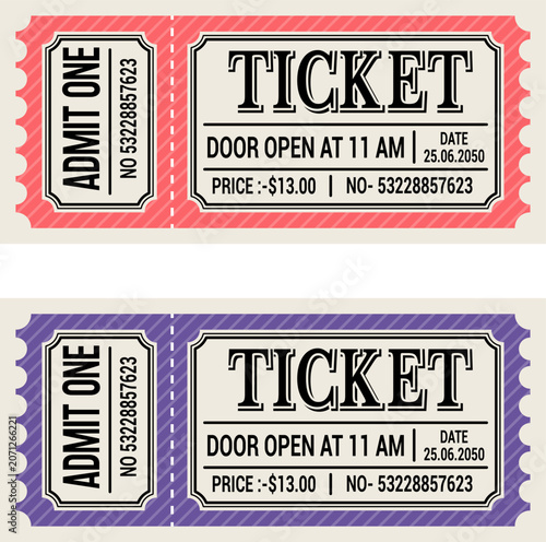 Vintage Retro Admission Ticket Stub Vector Templates