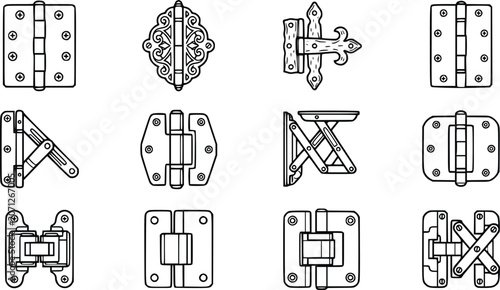 Cuadro en lienzo Door Hinges Vector Icons Collection – Decorative, Concealed, Folding, Cabinet, a