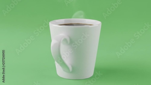 Hot steaming coffee in white mug