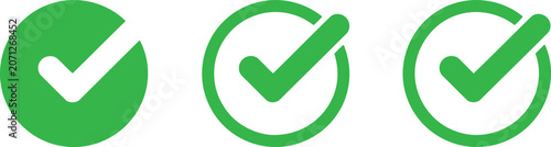 Obraz na płótnie Three green circular checkmark isolated on a white background, representing succ