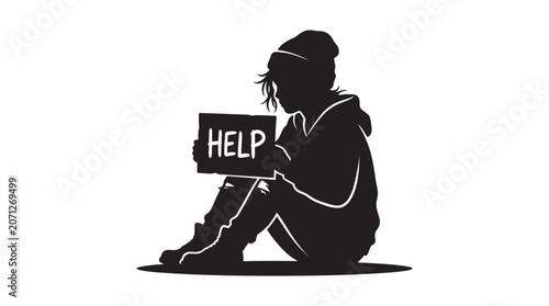 Foto Silhouette Of A Person Holding A Help Sign Black Silhouette