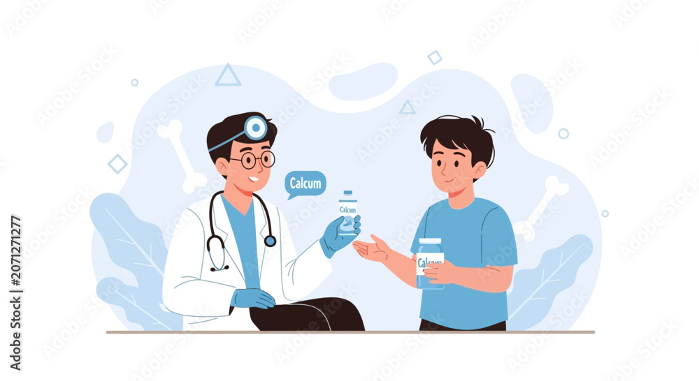 Fototapeta premium Doctor Consults Young Patient, Prescribing Calcium Supplement for Bone Health
