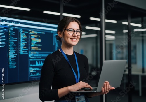 Young female software developer working in tech office