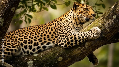 Leopard resting on a tree branch