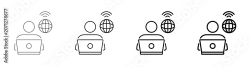 Foto Remote Work Laptop Home Office Internet Freelance Line Art Icon Vector Illustrat