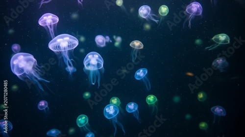 Colorful Jellyfish Swarm Underwater