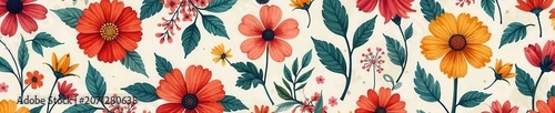 Abstract floral collage seamless pattern, hand-drawn vector , textile, Scandinavian, illustration