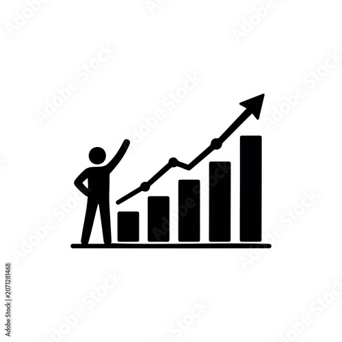 Celebrating business growth success silhouette icon vector illustration on white background.
