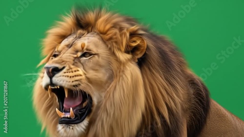 Majestic Lion Roaring on Green Screen
