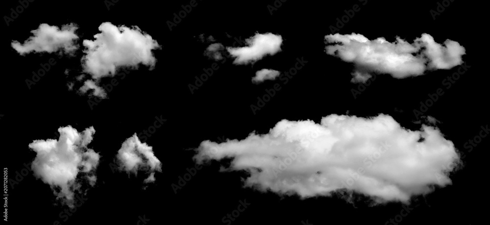 Fototapeta premium design use cloud transparent in nature. abstract white fluffy cloud isolated on a black background. blending with smoke in the sky, floating softly with a light texture