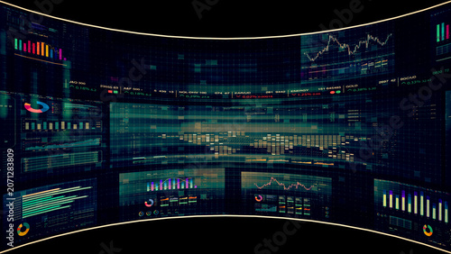 Global financial data visualization, stock market analytics, world map with rising growth chart, big data technology, digital economy, fintech trading interface, futuristic business background