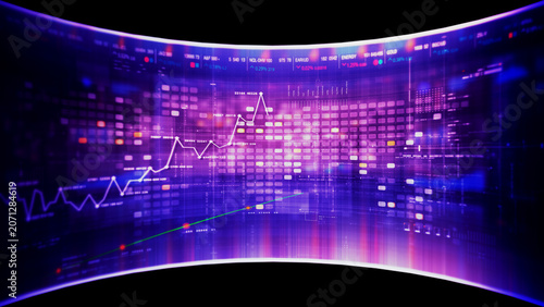 Global financial data visualization, stock market analytics, world map with rising growth chart, big data technology, digital economy, fintech trading interface, futuristic business background