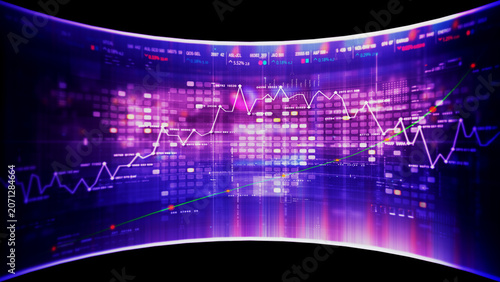 Global financial data visualization, stock market analytics, world map with rising growth chart, big data technology, digital economy, fintech trading interface, futuristic business background