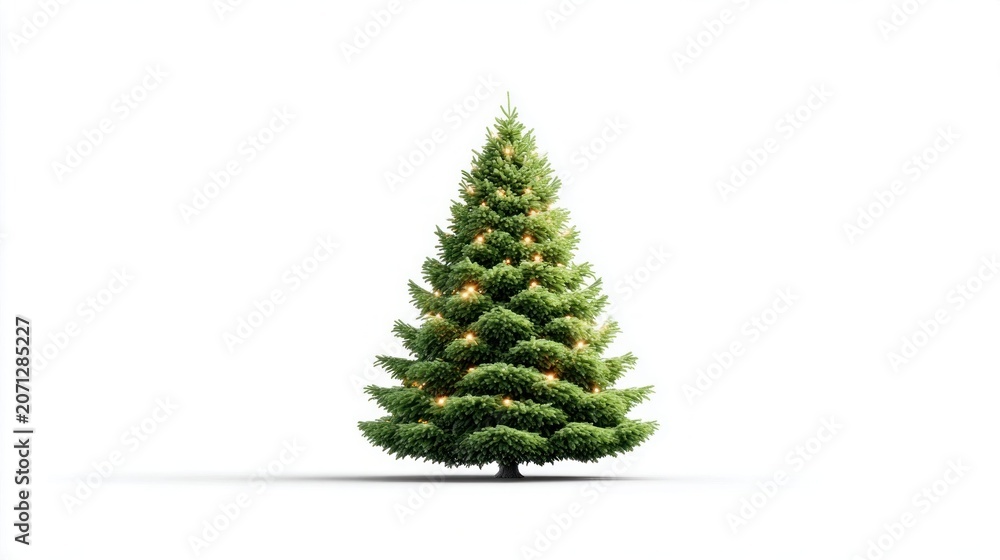 Fototapeta premium Glowing christmas tree isolated on white backdrop
