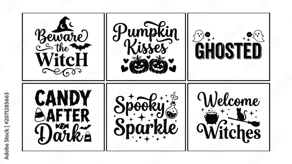 Fototapeta premium Halloween Typography Quotes Bundle with Beware the Witch and Ghosted Vector EPS Collection