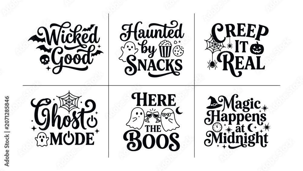 Fototapeta premium Halloween Typography Quotes Bundle with Wicked Good and Haunted Snacks Vector EPS