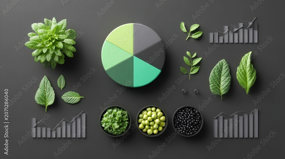 Obraz premium Growth concept with natural elements and data visualization