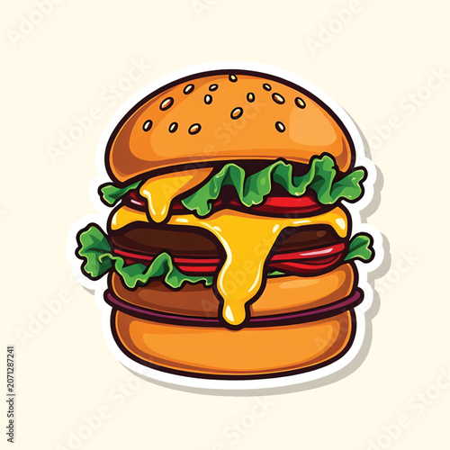 Realistic Cheeseburger Cartoon Vector Illustration