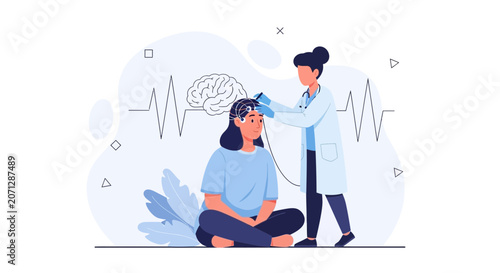 Doctor performs EEG on patient, symbolizing neurological examination and brain health assessment
