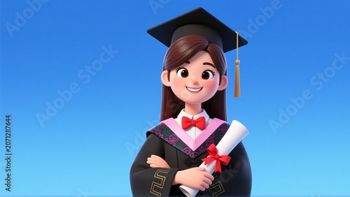 young female graduate holding diploma