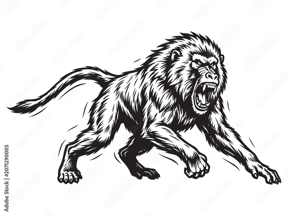 Obraz premium Funny Baboon Silhouette Line Art – Bold Outline African Primate Vector Illustration