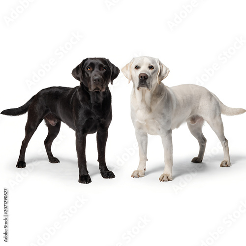 Adorable Black and White Labrador Retriever Puppies Isolated on White Background