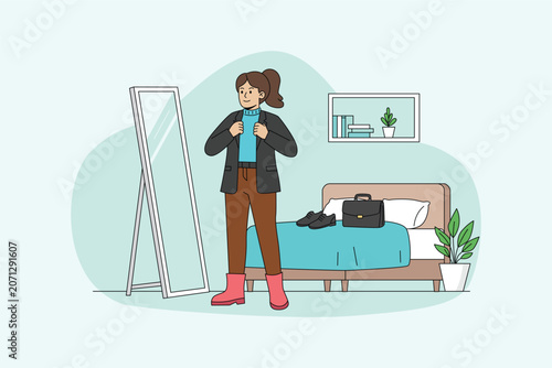 Girl Dressing Up for Work Illustration