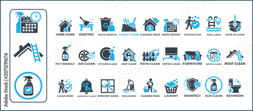 Canvas Print Cleaning and household maintenance service vector icon set for professional businesses