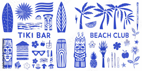 Photos Tropical Floral Ornament And Surfboard Pattern In Blue Tones